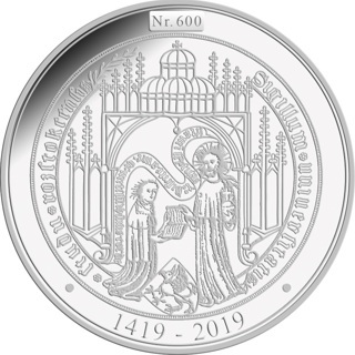 Nr. 600 der streng limitierten Münzen zum 600. Gründungsjubiläum der Universität Rostock