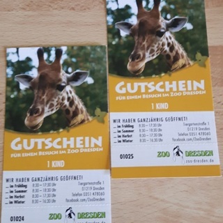 Gutschein für einen Besuch im Zoo Dresden für ein Kind