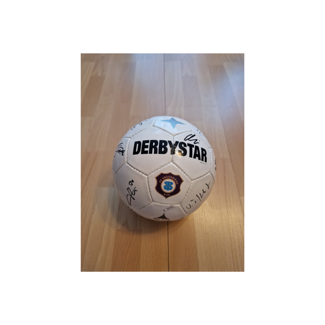 Ball mit Unterschriften Spieler FC Erzgebirge Aue